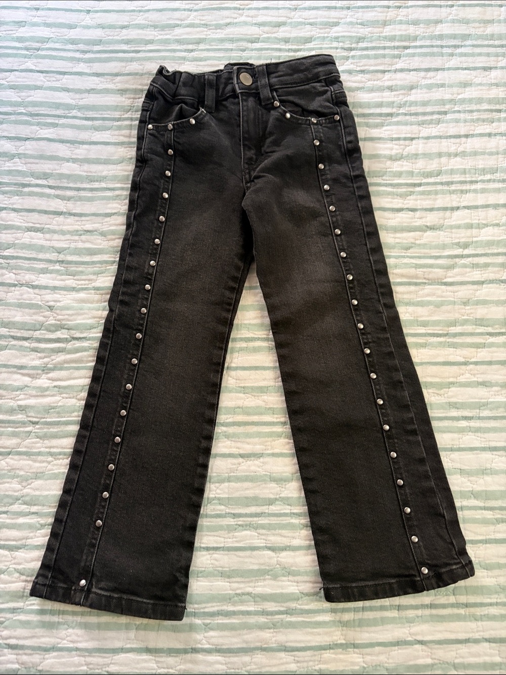 Zara Black Stud-Trim Wide-Leg Jeans